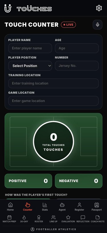 Touch counter with pitch dial and touch types