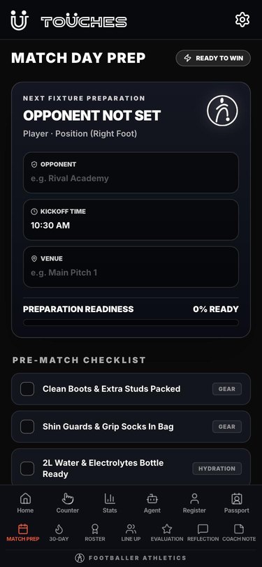 Match day prep with pre-match checklist