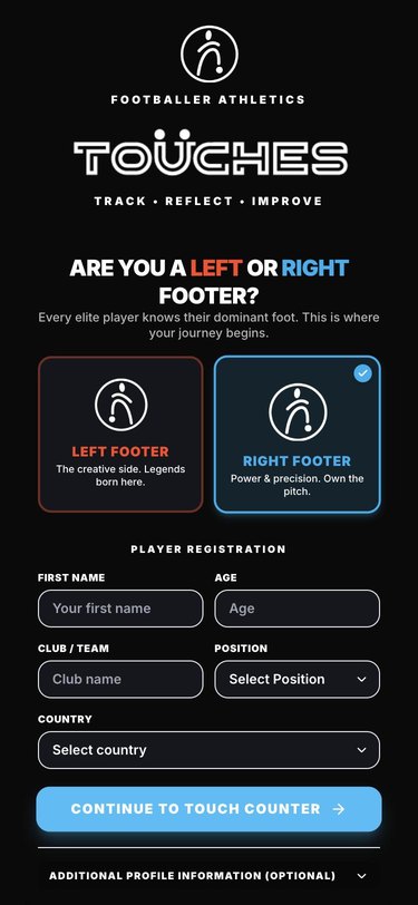 Player registration with Left Footer and Right Footer choice